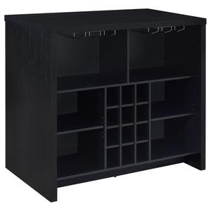 English Elm Irving Matte Black Freestanding Bar Cabinet with Wine Grid and Stemware Storage B062P451808