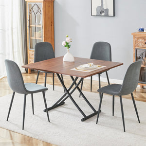 English Elm Table Multifunctional Lift Set With Walnut Finish And 4 Dark Gray Linen Chairs For Modern Living W1151S03785-GIGA