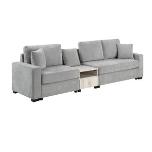 English Elm Modern Chenille Three Seat Sofa with Console Storage Armrest for Living Room Grey N763S000060E