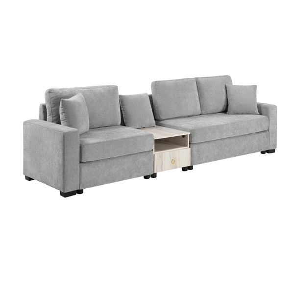 English Elm Modern Chenille Three Seat Sofa with Console Storage Armrest for Living Room Grey N763S000060E