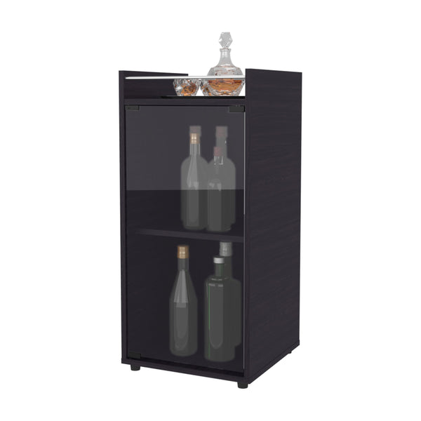 English Elm Wenge Finish Bar Cabinet with Tempered Glass Door for Stylish Living Room Storage B062P461067