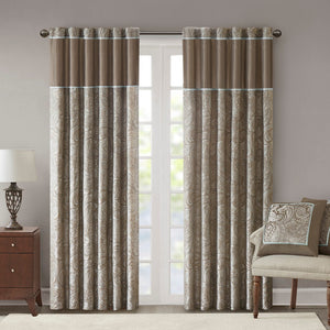 English Elm Jacquard Madison Park Aubrey Window Curtain Pair 50x84 Blue Taupe Platinum Jacquard Paisley Panels B035100442