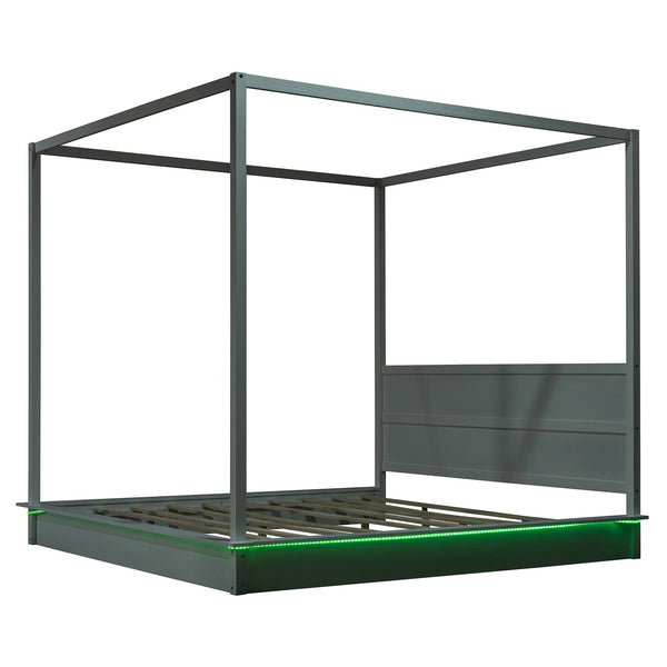 English Elm King LED Canopy Bed Frame King Size White Modern Platform with Support Slats, No Box Spring Needed, 600lb Capacity N820S10007K