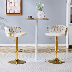 English Elm Set of 2 Velvet Swivel Barstools with Braided Rope Back and Adjustable Pedestal Base Beige,Gold W3875P383938