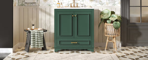 English Elm 30" Elegant Bathroom Vanity with Ceramic Sink, French-Inspired Compact Cabinet with Drawer & Shelf Green N710P317676F