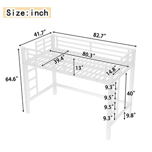 English Elm Twin Xl White Iron Loft Bed with Guardrails and Ladder for Dorm or Teen Room W1580P435706