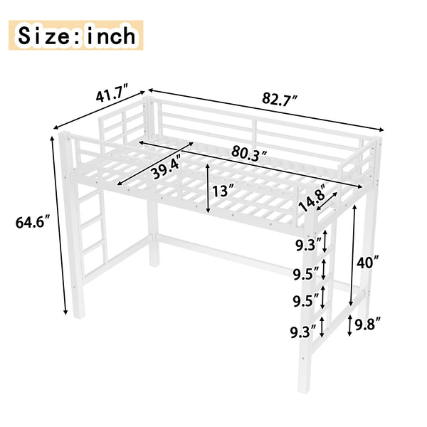 English Elm Twin Xl White Iron Loft Bed with Guardrails and Ladder for Dorm or Teen Room W1580P435706