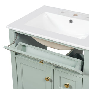 English Elm "24'' 24 Inch Glossy Freestanding Bathroom Vanity with Gold Hardware and Soft Close Storage Green Pinewood N725P375495F