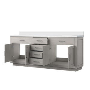 English Elm White Oak Double Bath Vanity 80 in W x 22 in D with Cultured Marble Top, Solid Wood, Soft-Close Drawers B2731P257835