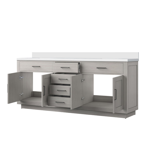 English Elm White Oak Double Bath Vanity 80 in W x 22 in D with Cultured Marble Top, Solid Wood, Soft-Close Drawers B2731P257835