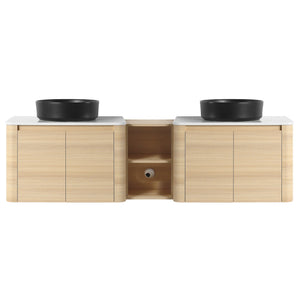 English Elm 72'' Wall-Mounted Bathroom Vanity With Elegant Ceramic Sink, Smart Storage, Soft-Close Doors & More W999S00478