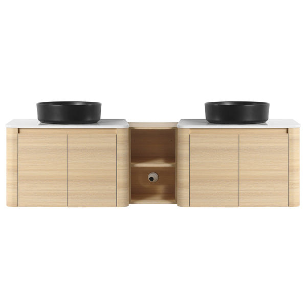 English Elm 72'' Wall-Mounted Bathroom Vanity With Elegant Ceramic Sink, Smart Storage, Soft-Close Doors & More W999S00478