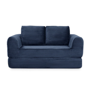 English Elm 2-in-1 Corduroy Futon Loveseat Sleeper Modular Floor Couch for Studio Living Rooms Blue W1117P415703
