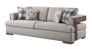 English Elm Niamey Two-Tone Fabric Sofa with Walnut Finish, Track Arms, Reversible Foam Cushions & 4 Toss Pillows B2726P253090