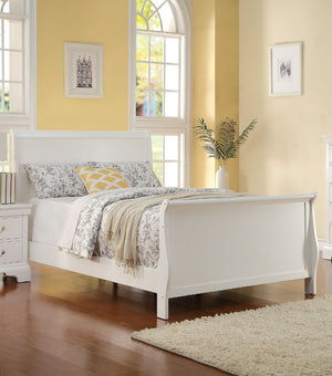 English Elm Modern French Inspired Full Sleigh Bed White Finish Curved Panels Elegant Bedroom Frame B011S01138