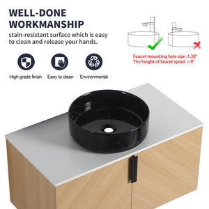 English Elm 36" Modern Wall-Mounted Bathroom Vanity With Ceramic Vessel Sink & Soft-Close Doors, Light Oak Finish W999S00452