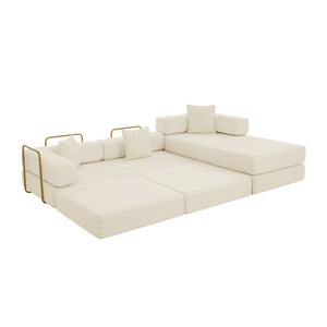 English Elm 108'' Modular Cloud Sectional Corduroy Couch with Fold Flat Backrest for Living Rooms Beige W1117S00291