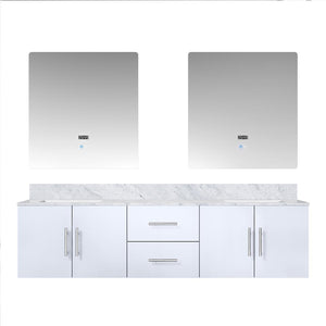 English Elm Glossy White Double Bath Vanity With Carrara Marble Top & Led Mirrors – Modern Storage Solution! B2731S00832