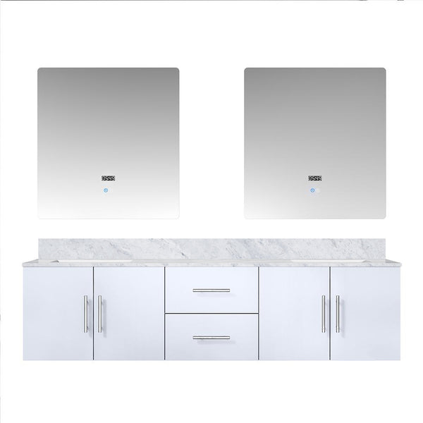 English Elm Glossy White Double Bath Vanity With Carrara Marble Top & Led Mirrors – Modern Storage Solution! B2731S00832