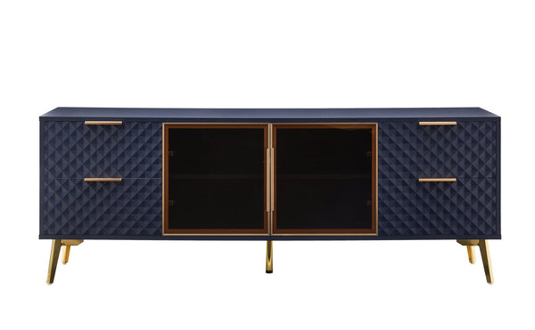 English Elm Deluxe Sculpted Geometric TV Cabinet with Tempered Glass Doors, 4 Drawers, Adjustable Metal Feet, Modern Chic Design Dark Blue W1162P294820