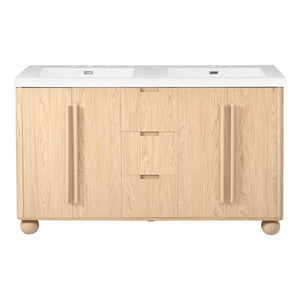English Elm [video] 59 Inch Double Sink Vanity with Wood Grain Mdf Soft Close Doors and Resin Basins N759S425430N