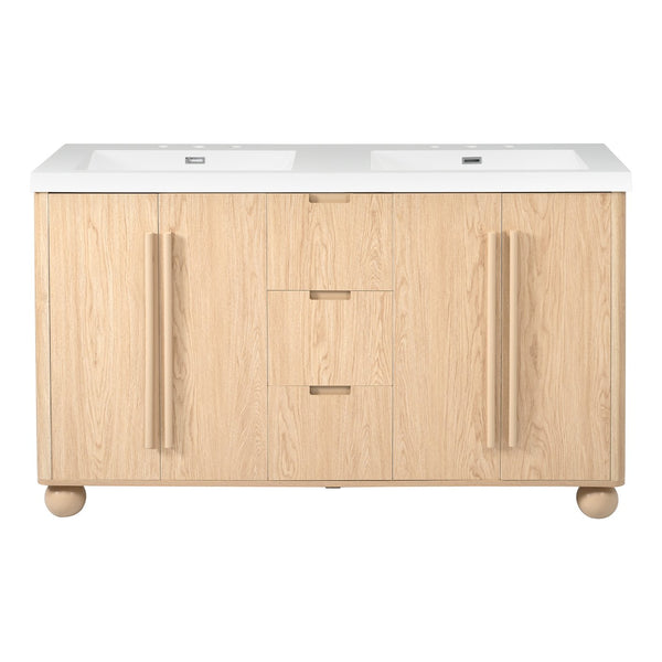 English Elm [video] 59 Inch Double Sink Vanity with Wood Grain Mdf Soft Close Doors and Resin Basins N759S425430N