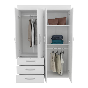 English Elm Denver Adjustable Armoire with Removable Shelves, Hanging Rods, Double Doors, 3 Drawers, White Finish B070S00365