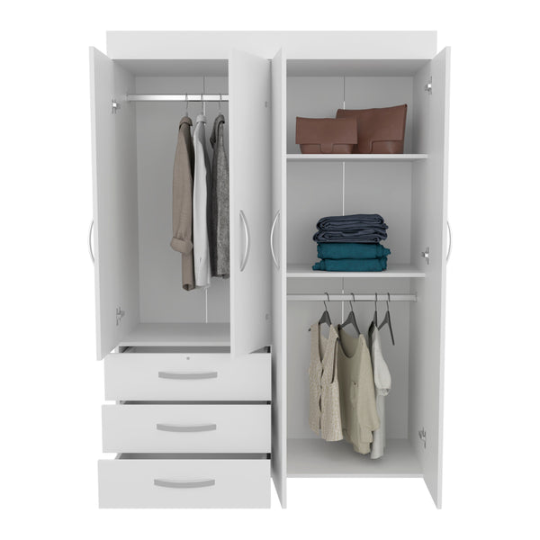 English Elm Denver Adjustable Armoire with Removable Shelves, Hanging Rods, Double Doors, 3 Drawers, White Finish B070S00365