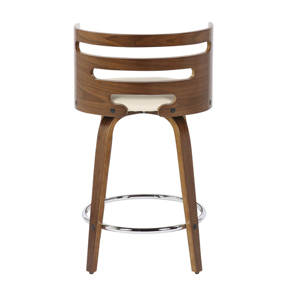 English Elm Mid-century Modern Swivel Counterstools Walnut Wood Frame Faux Leather Set of 2 B202S00023