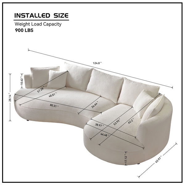 English Elm Curved Boucle Sectional Sofa Cloud Silhouette 5 Seat Modern Living Room Couch W876S00130