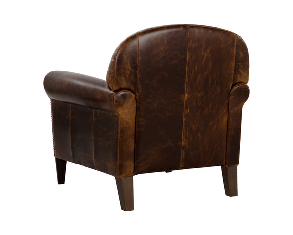 Sunpan Bastoni Lounge Chair - Luxurious Italian Bovine Leather with Nailhead Detailing & Solid Wood Legs