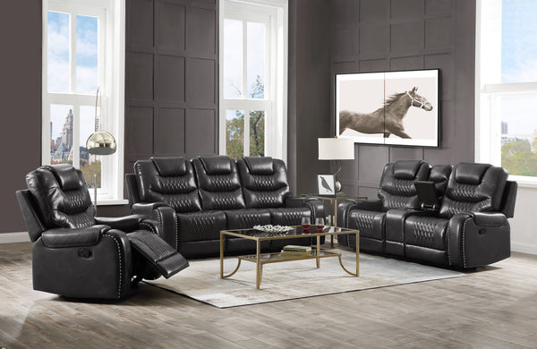 English Elm Braylon Magnetite Faux Leather 3-Piece Manual Recliner Set in Brown with Console, Cup Holders and Storage B2726S00187
