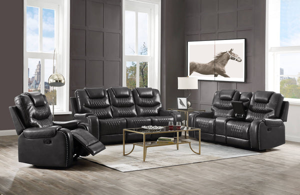 English Elm Braylon Magnetite PU Leather Manual Recliner Sofa with Diamond-Tufted Detail, Nailhead Trim, Cupholder and Storage Brown 91 L x 32 W x 29 H B2726P250935