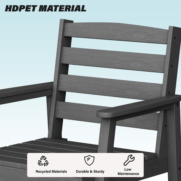 English Elm 7-piece Outdoor Dining Set with Spacious 75" HDPE Table, Aluminum Legs and Waterproof Chairs, Durable Black T3898S00001