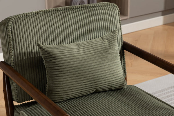 English Elm Storage Accent Chair Mid Century Wood Frame Upholstered Seat with Lumbar Cushion Antique Green W2530P401455