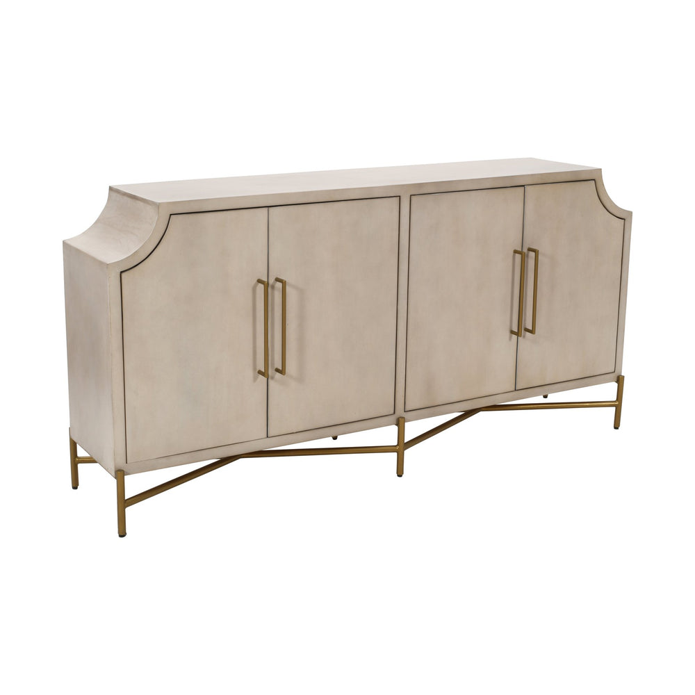 Crestview Collection Coastal Media Credenza - Elegant Solid Mango Wood Sideboard With Adjustable Shelves & Curved Design Cream Solid Wood Cvfnr4819