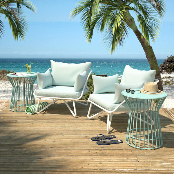 English Elm Teddi Outdoor Lounge Chairs 2-Pack with Cushions, Midcentury Curves, Rain Covers for Patio Comfort B2733P356774