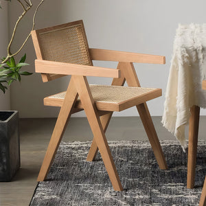 English Elm Modern Rattan Back Dining Chairs Set of 2 Solid Wood Frame Mid-century Seating W3101P414156