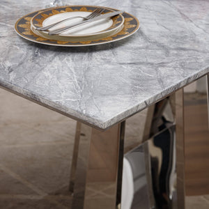 English Elm Marble Dining Table For 6-8 People, 70'' Rectangle Faux Marble Top With Stylish Chrome Base Finish W3456S00013