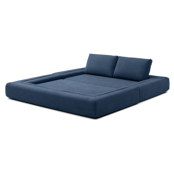 English Elm 81'' Corduroy Floor Sofa Convertible Loveseat Futon Sleeper with Foam Fill and Pillows Blue W1117P459733