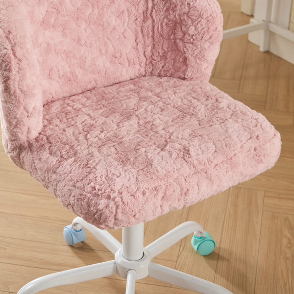 English Elm A&A Plush Faux Fur Office Chair with Ergonomic Wrap Back, Breathable No-Shed Seat and Stable Base Pink W1143P324153