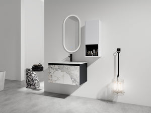 English Elm 30" Wall-Mounted Bathroom Vanity Set With Ceramic Sink, Soft-Close Doors & Ample Storage Solution W999S00331