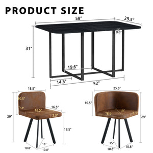English Elm 7 Piece Rectangular Dining Set with Suede Chairs Black Wood Grain Table Modern Rustic W3875S00097