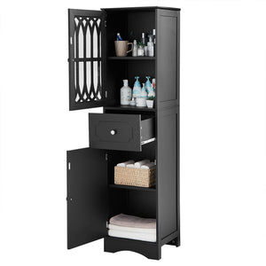 English Elm Tall Bathroom Cabinet Slim Freestanding Storage with Drawer & Doors, Adjustable Shelves, MDF Build Black WF289427AAB