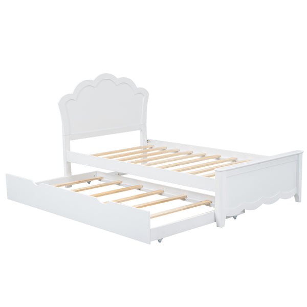 English Elm Twin Solid Wood Platform Bed with Headboard & Pull-Out Trundle, White Finish, Sturdy Pine/MDF Design GX000389AAK