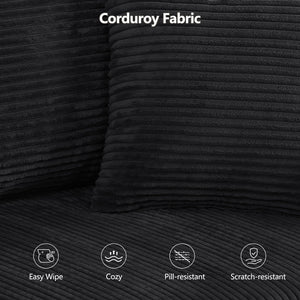 English Elm 8-Piece Modular U-Shaped Sectional Sofa with Oversized Chaise and Bed, Corduroy Luxury, No Assembly Needed Black W3163S00042