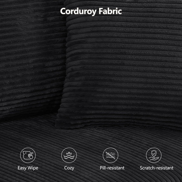 English Elm 8-Piece Modular U-Shaped Sectional Sofa with Oversized Chaise and Bed, Corduroy Luxury, No Assembly Needed Black W3163S00042