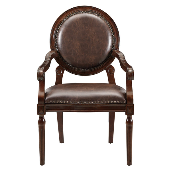 English Elm Formal Aldermont Traditional Armchair in Dark Brown Faux Leather with Nailhead Trim & Solid Wood Frame B011P287556