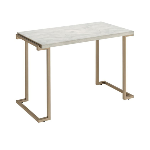 English Elm Faux Marble Top Sofa Table with Champagne Metal Base, Modern Open Return Design, Sleek Contemporary Accent B016P317152