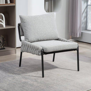 English Elm Modern Accent Lounge Chair with Braided Fabric Upholstery, Ergonomic Backrest, Plush Cushioning, Metal Frame, Adjustable Feet - Stylish Living Room Armchair Grey W2215P252346
